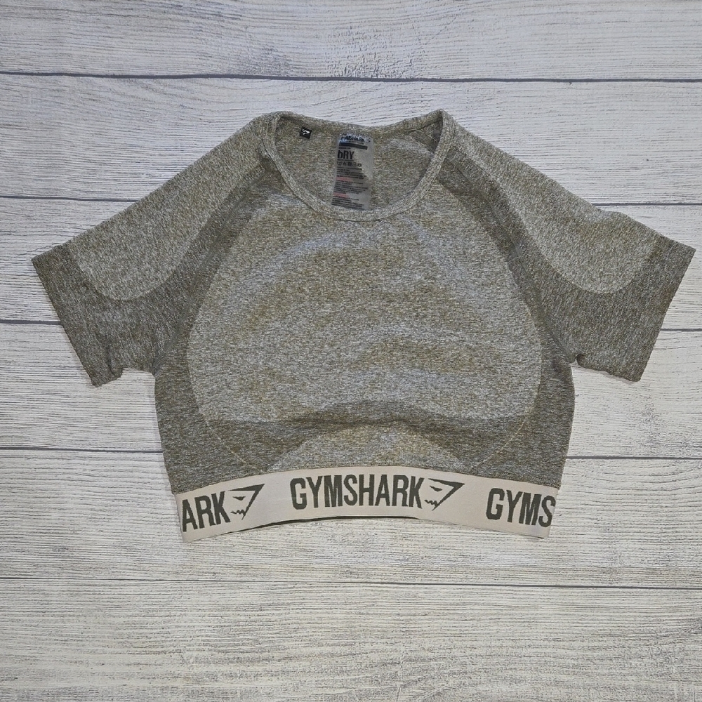 Gymshark Women's Flex Crop Top Heather Green/Off White Size L